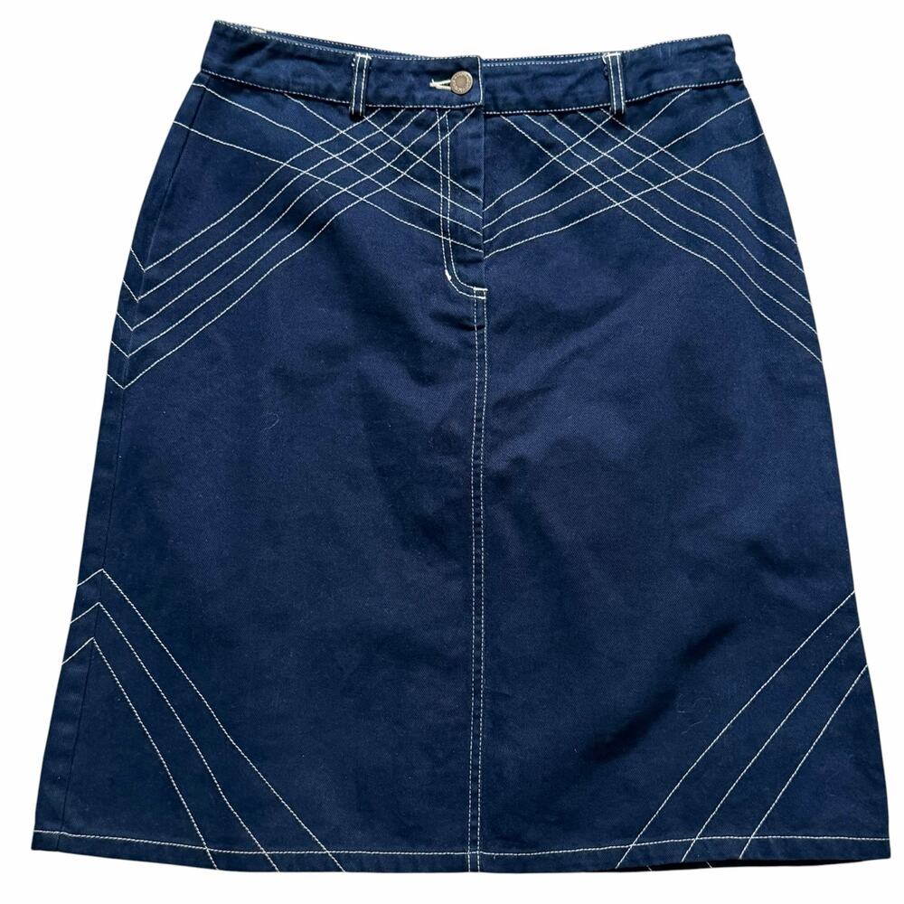 Vintage Moda International Denim Skirt Italy Contrast Stitch Dark Wash Size 10